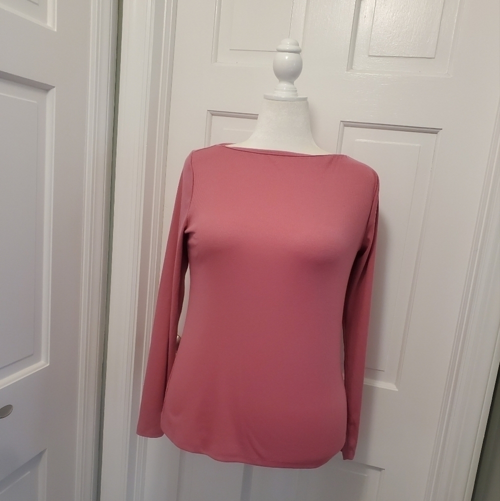 NWT Ann Taylor Pink Ribbed Knit Top Size Large, Retail $44.50, Soft, Comfy, Cas.